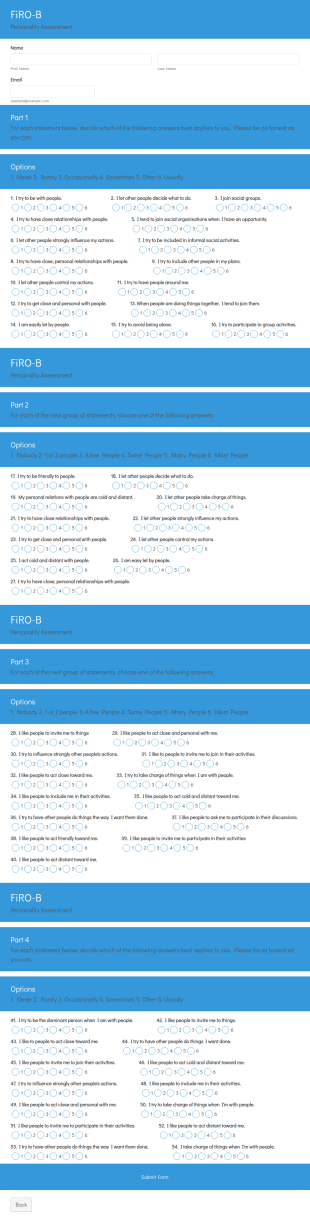 Firo B Assessment Form Template