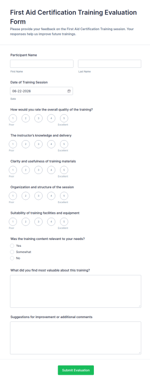 First Aid Certification Training Evaluation Form Template