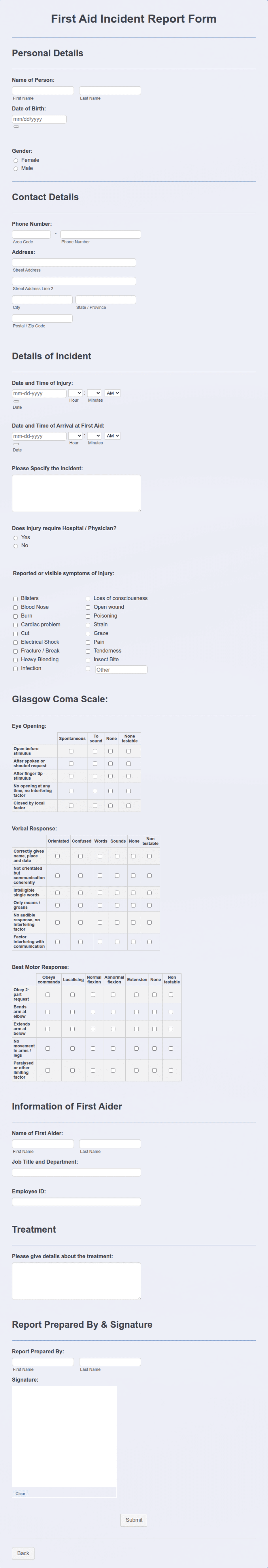 First Aid Report Form Allens Training Download Printable Pdf