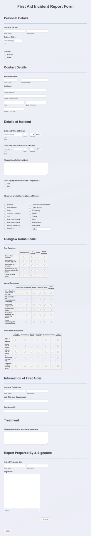 First Aid Incident Report Form Template