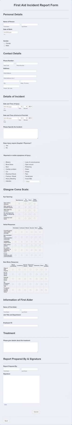 First Aid Incident Report Form Template