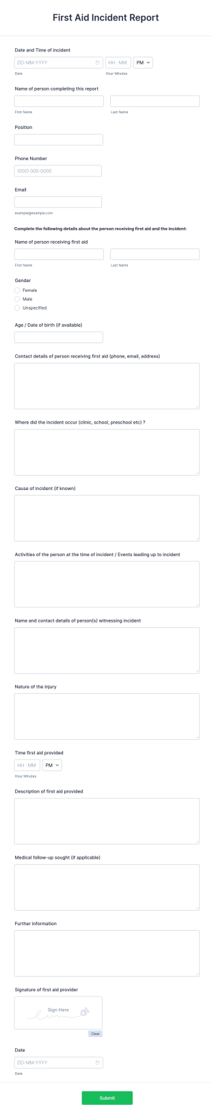 First Aid Incident Report Form Template