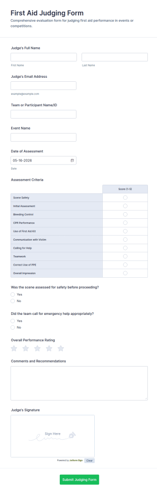 First Aid Judging Form Template