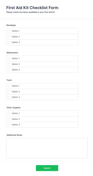 First Aid Kit Checklist Form Template