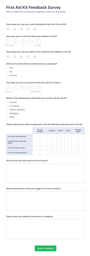First Aid Kit Feedback Survey Form Template
