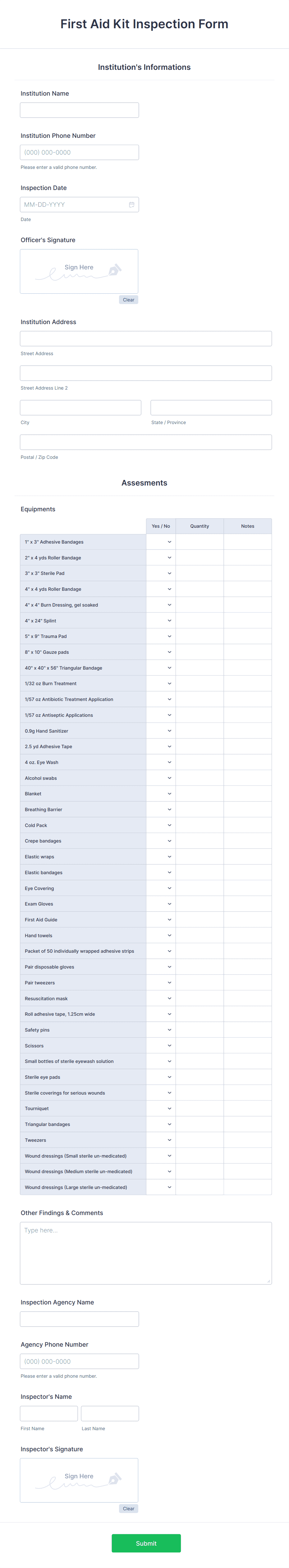 First Aid Kit Inspection Form Template | Jotform