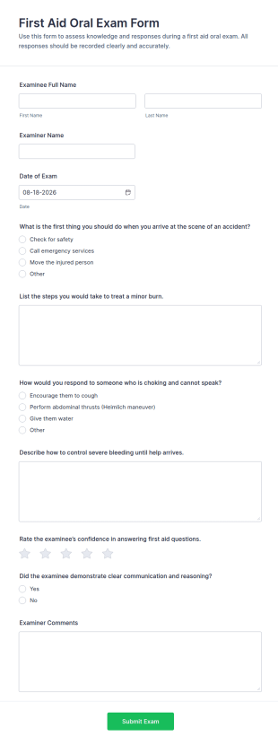 First Aid Oral Exam Form Template