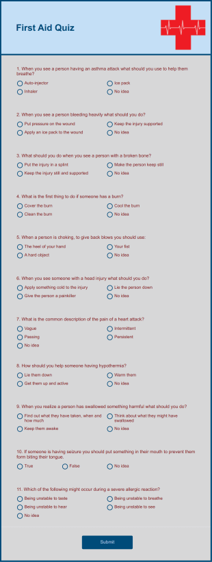 First Aid Quiz Form Template