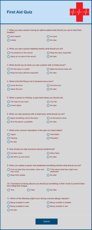 First Aid Quiz Form Template