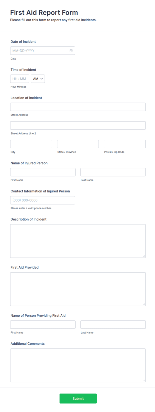 First Aid Report Form Template