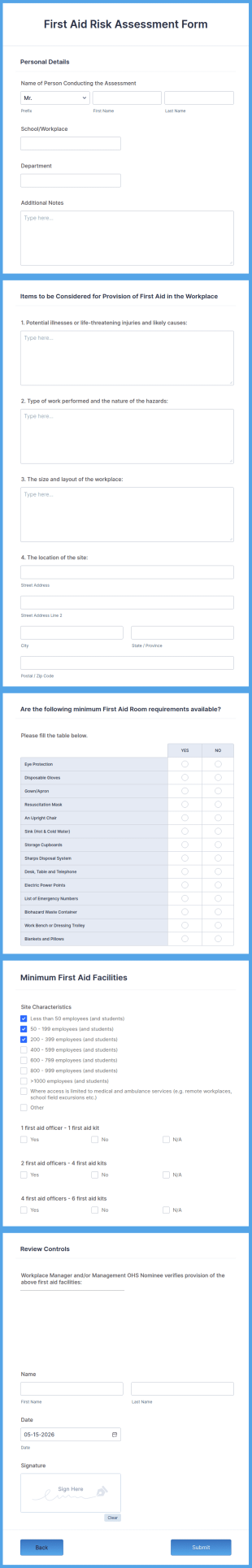 First Aid Risk Assessment Form Template