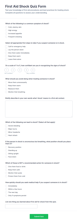 First Aid Shock Quiz Form Template