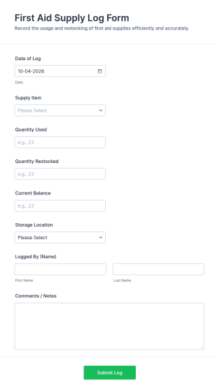 First Aid Supply Log Form Template
