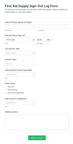 First Aid Supply Sign Out Log Form Template