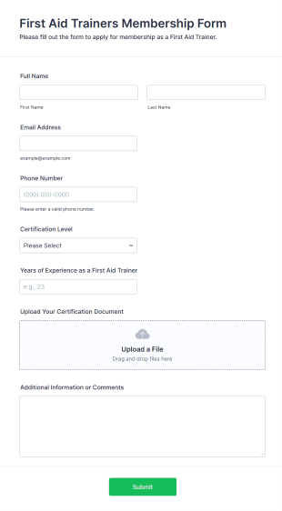 First Aid Trainers Membership Form Template