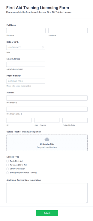 First Aid Training Licensing Form Template