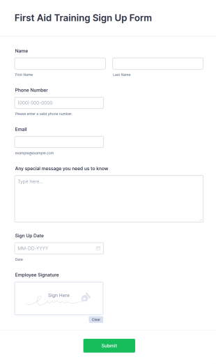 First Aid Training Sign Up Form Template