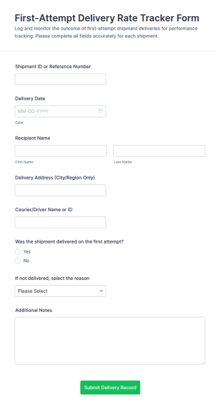 First Attempt Delivery Rate Tracker Form Template