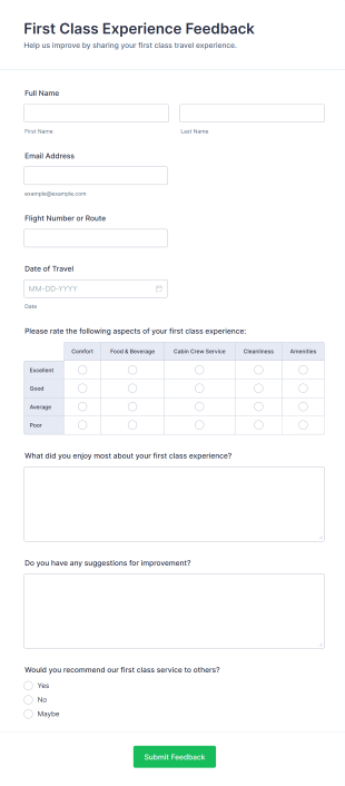 First Class Experience Feedback Form Template
