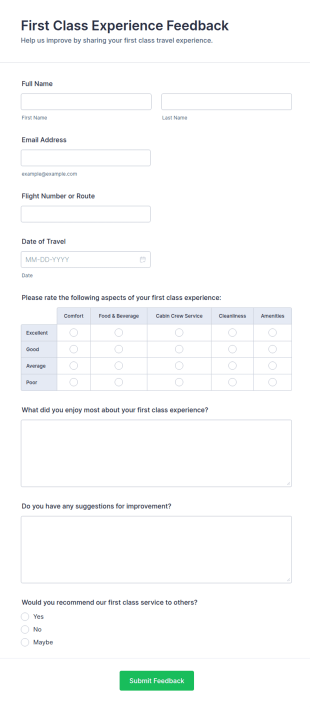 First Class Experience Feedback Form Template