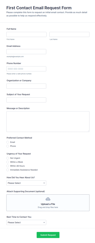 First Contact Email Request Form Template