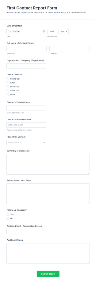 First Contact Report Form Template