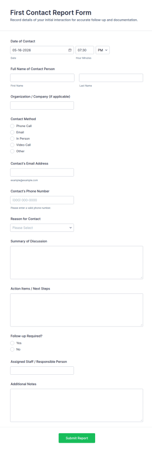 First Contact Report Form Template