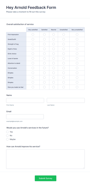 First Date Feedback Form Form Template