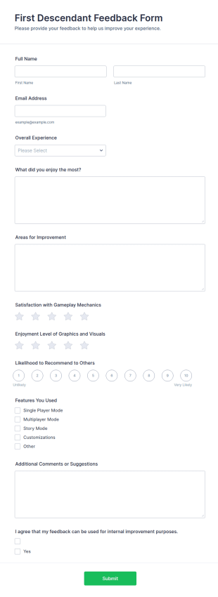 First Descendant Feedback Form Template