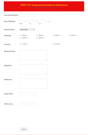 Engineering Notebook Form Template