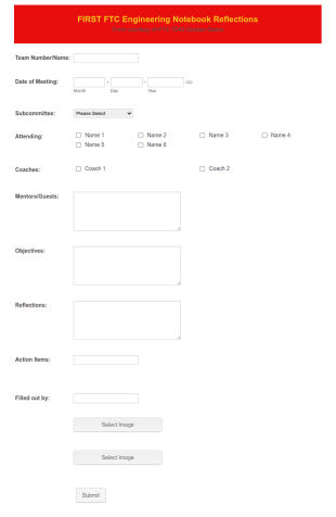 Engineering Notebook Form Template