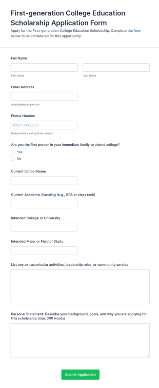 First Generation College Education Scholarship Application Form Template