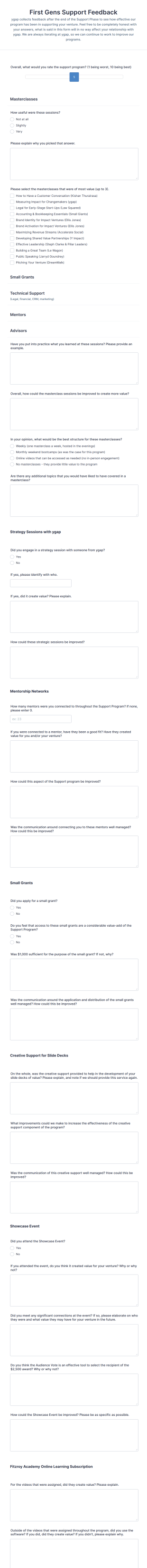 Masterclass Support And Feedback Form Template