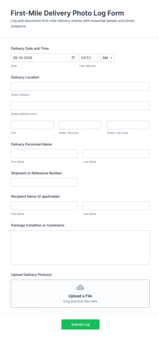 First Mile Delivery Photo Log Form Template