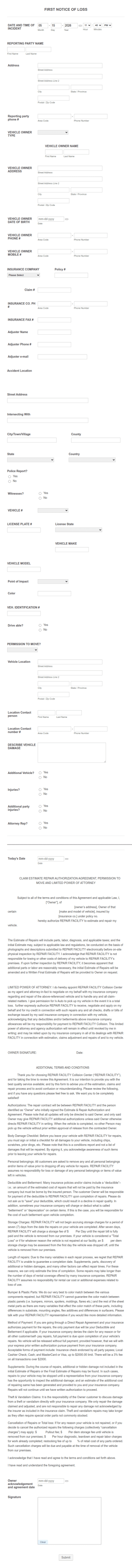 First Notice Of Loss Form Template