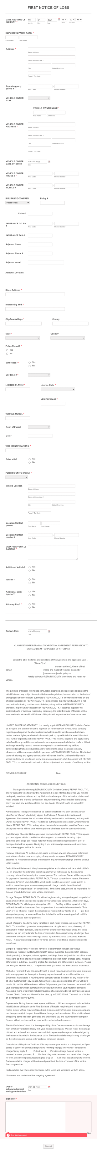 First Notice Of Loss Form Template