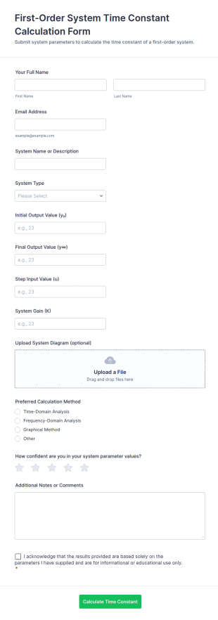 First Order System Time Constant Calculation Form Template