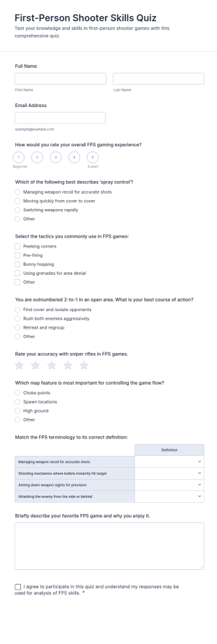 First Person Shooter Skills Quiz Form Template