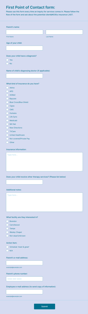 Medical First Point Of Contact Form Template