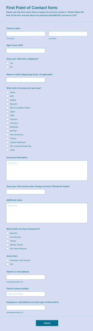 Medical First Point Of Contact Form Template