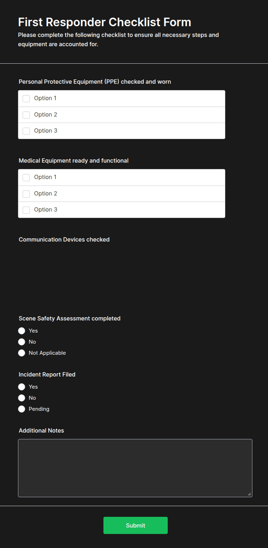 First Responder Checklist.pdf First Responder Checklist Form Template | Jotform
