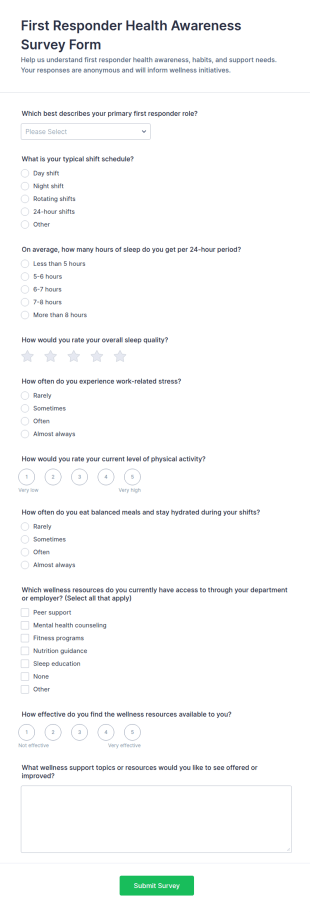 First Responder Health Awareness Survey Form Template