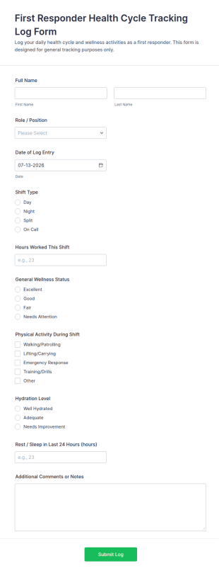 First Responder Health Cycle Tracking Log Form Template