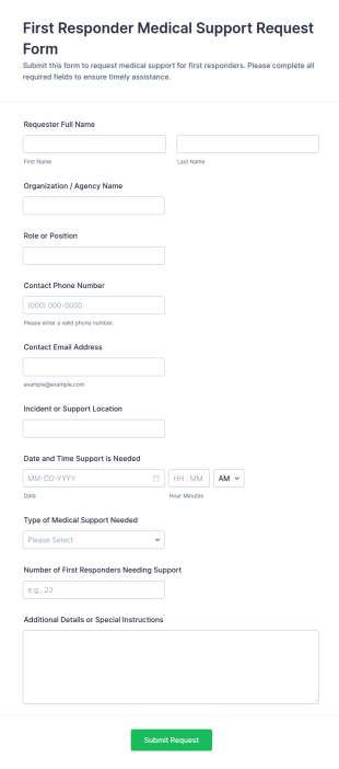 First Responder Medical Support Request Form Template