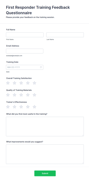 First Responder Training Feedback Questionnaire Form Template