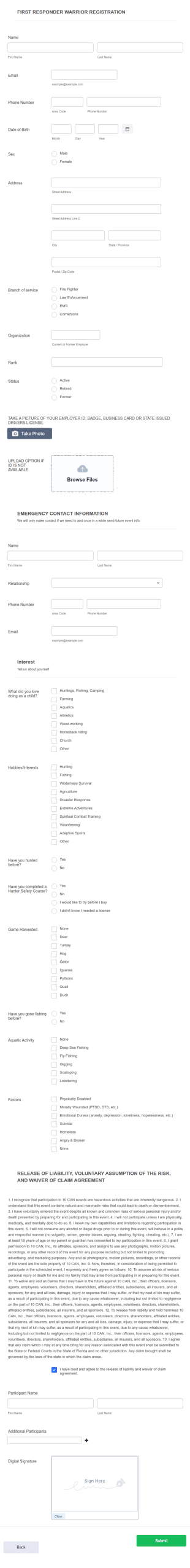 First Responder Warrior Registration Form Template