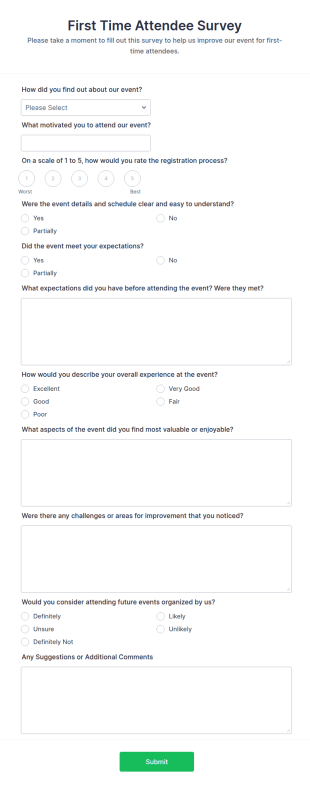 First Time Attendee Survey Form Template