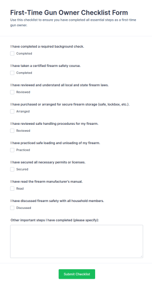 First Time Gun Owner Checklist Form Template