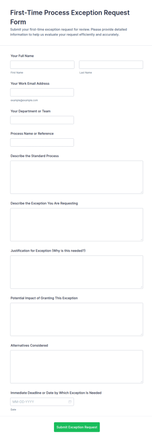 First Time Process Exception Request Form Template