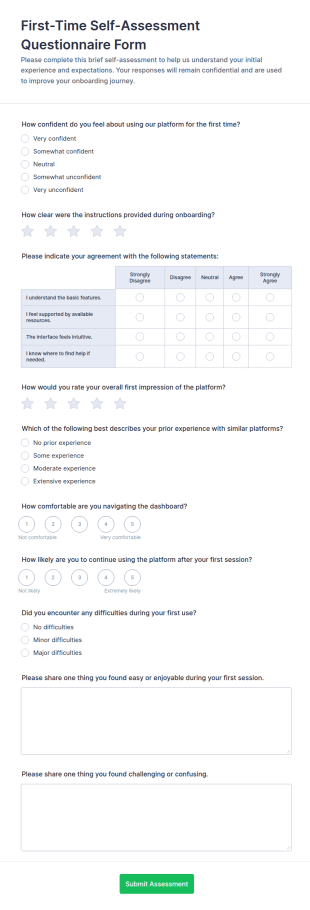 First Time Self Assessment Questionnaire Form Template